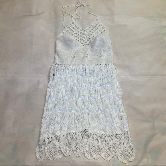 NEW! LOEWE- Crocheted Cotton Halterneck Mini Dress Off White Beige Size Large - Picture 3 of 10